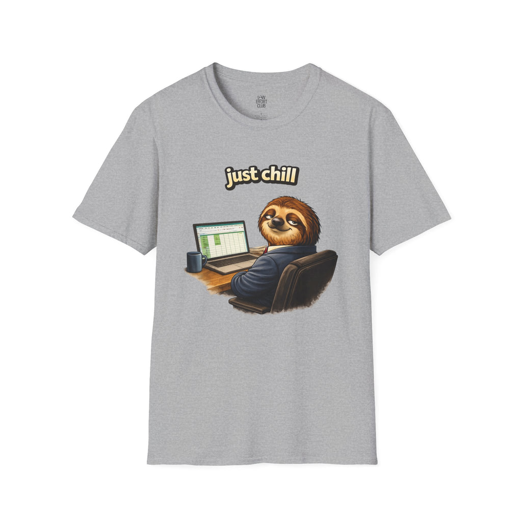 Camiseta con diseño de perezoso "Just Chill" — Camiseta gráfica relajada "Low Effort Club" 