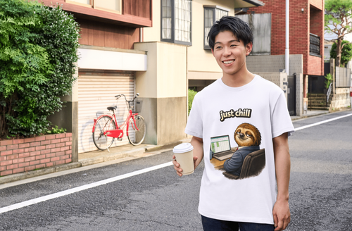 Just Chill Sloth Design T-Shirt — 'Low Effort Club' Relaxed Graphic Tee