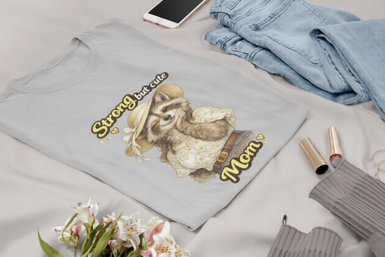 Strong but Cute Mom Raccoon T-Shirt – Mother’s Day Gift | Cute Mom Graphic Tee