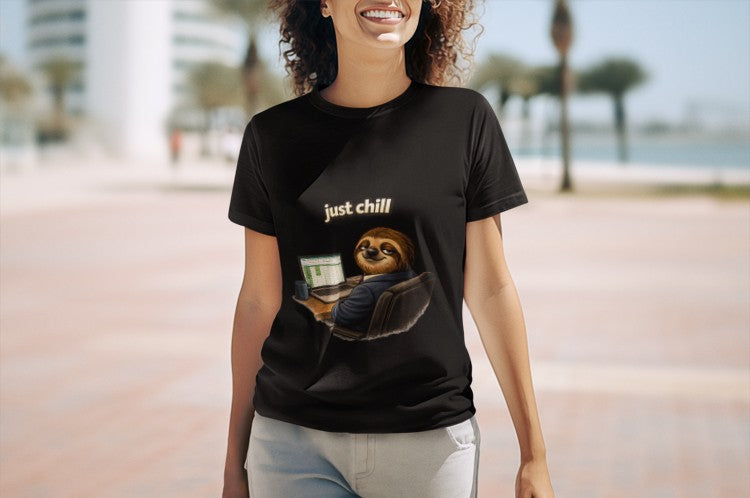Just Chill Sloth Design T-Shirt —  Relaxed Graphic Tee