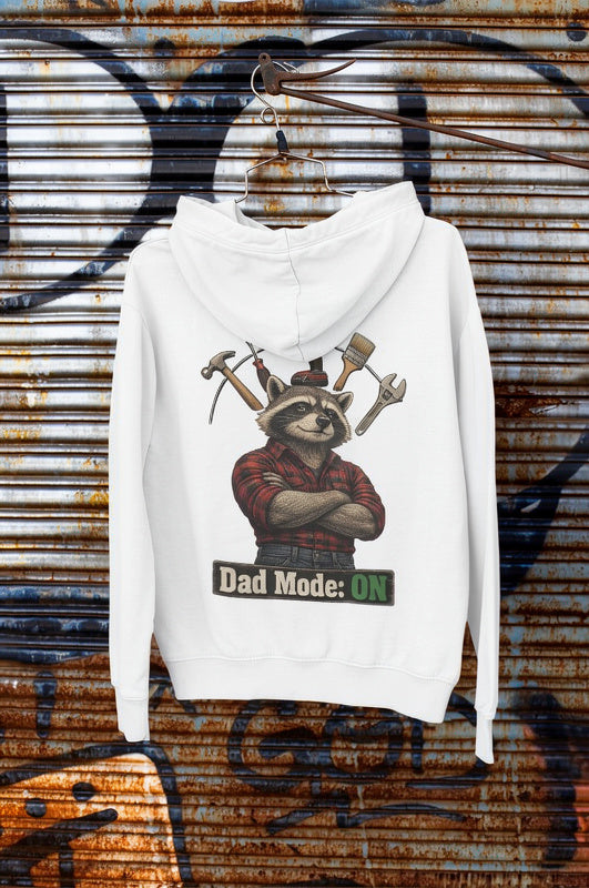 Dad Mode ON Hoodie – Raccoon Back Print Hoodie |Gift for Dad