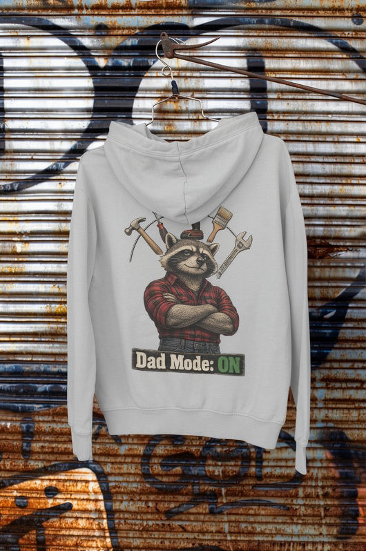 Dad Mode ON Hoodie – Raccoon Back Print Hoodie |Gift for Dad