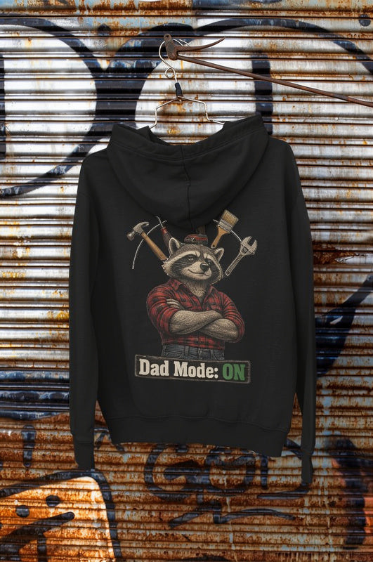 Dad Mode ON Hoodie – Raccoon Back Print Hoodie |Gift for Dad