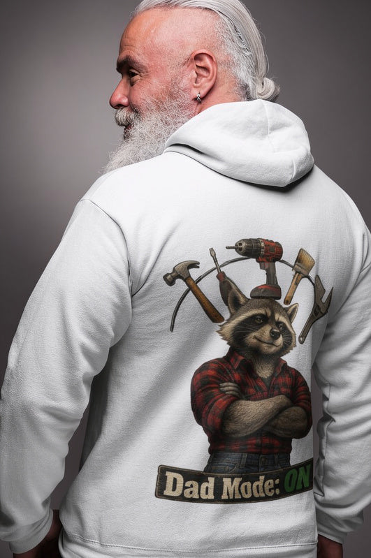 Dad Mode ON Hoodie – Raccoon Back Print Hoodie |Gift for Dad