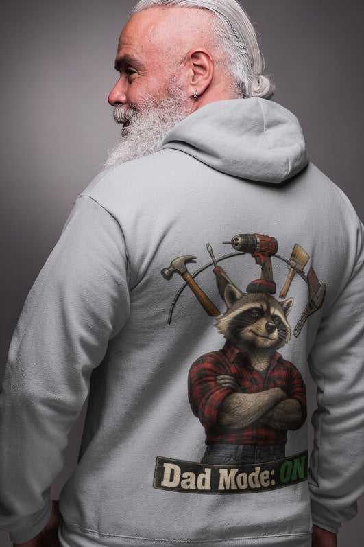 Dad Mode ON Hoodie – Raccoon Back Print Hoodie |Gift for Dad