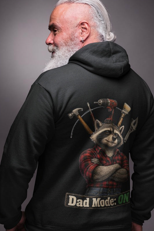 Dad Mode ON Hoodie – Raccoon Back Print Hoodie |Gift for Dad