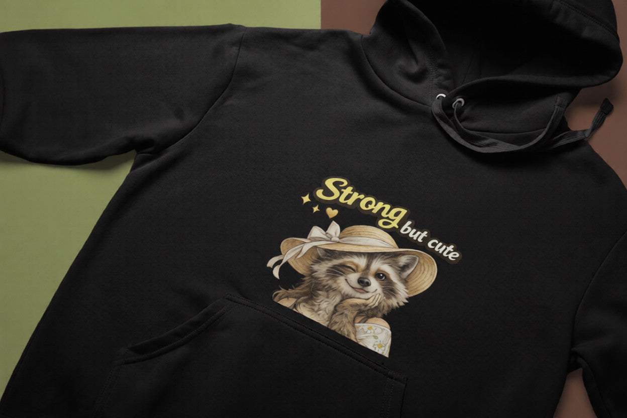 Strong But Cute Raccoon Hoodie | Gift for Mom & Women