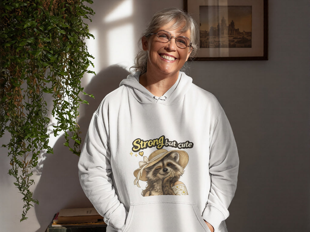 Strong But Cute Raccoon Hoodie | Gift for Mom & Women