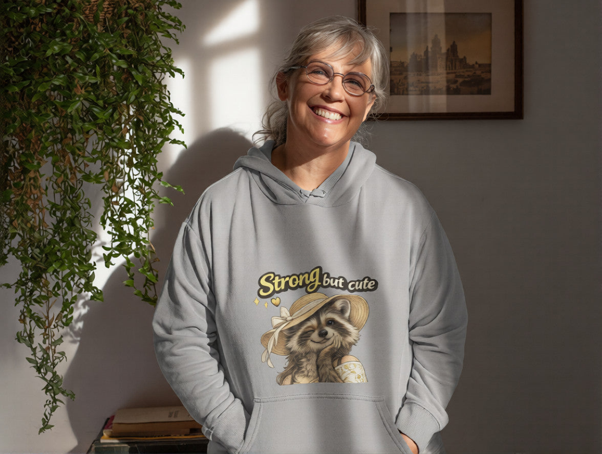 Strong But Cute Raccoon Hoodie | Gift for Mom & Women