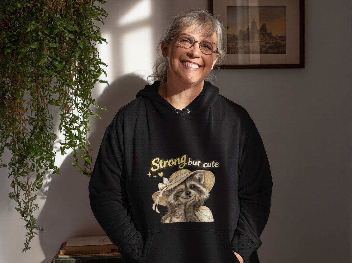 Strong But Cute Raccoon Hoodie | Gift for Mom & Women