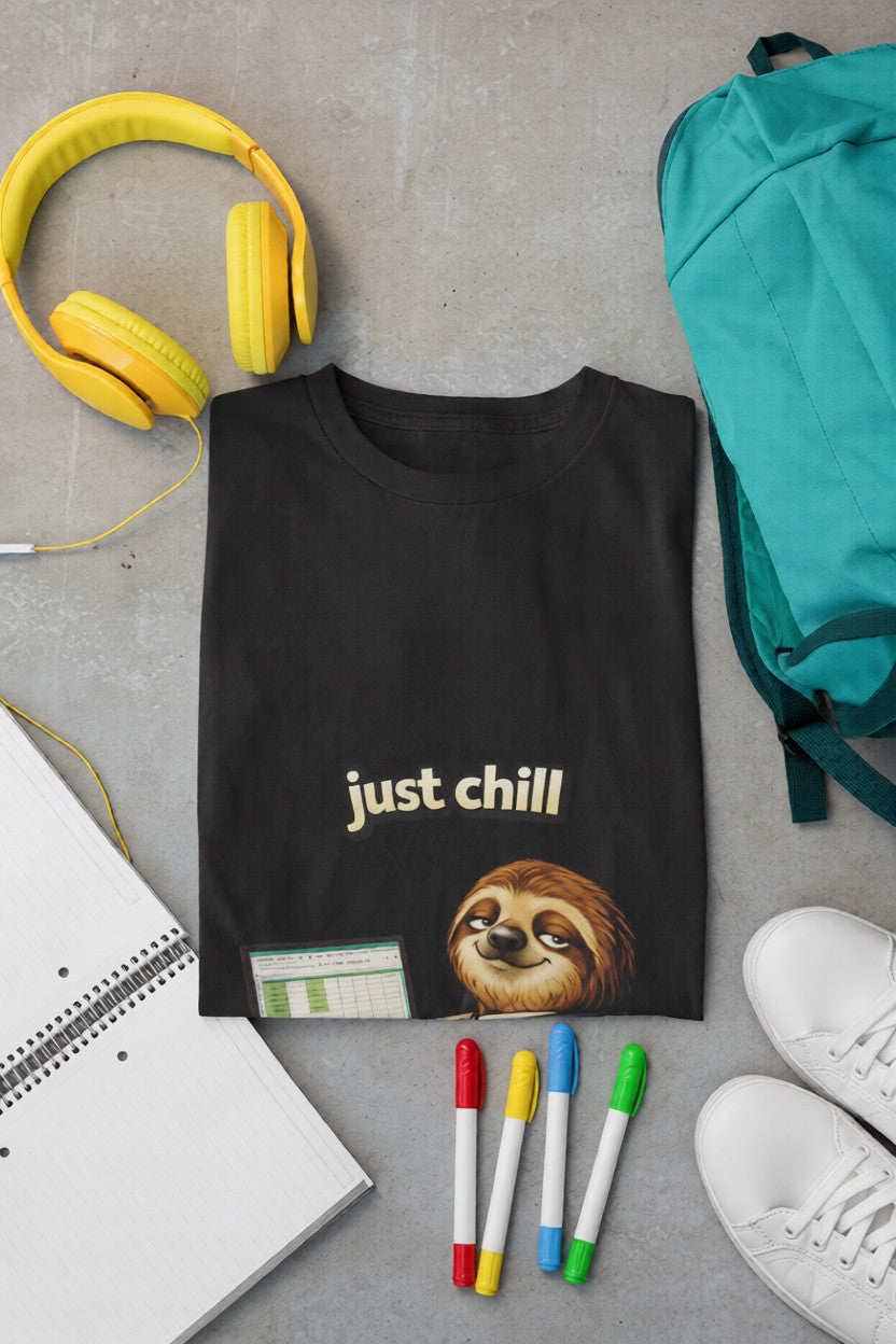 Just Chill Sloth Design T-Shirt —  Relaxed Graphic Tee