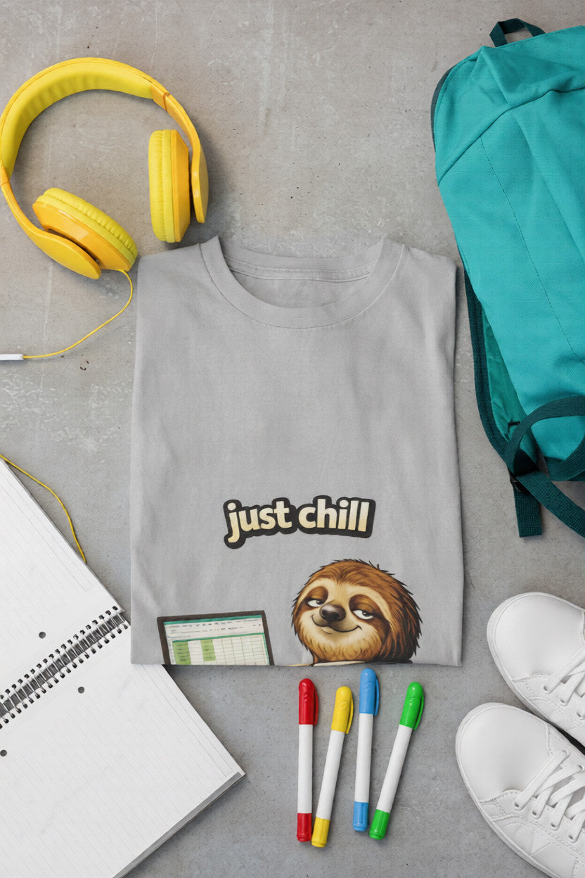Just Chill Sloth Design T-Shirt —  Relaxed Graphic Tee