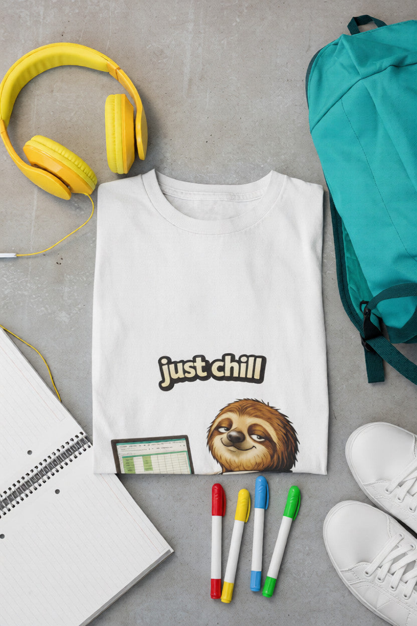 Just Chill Sloth Design T-Shirt —  Relaxed Graphic Tee