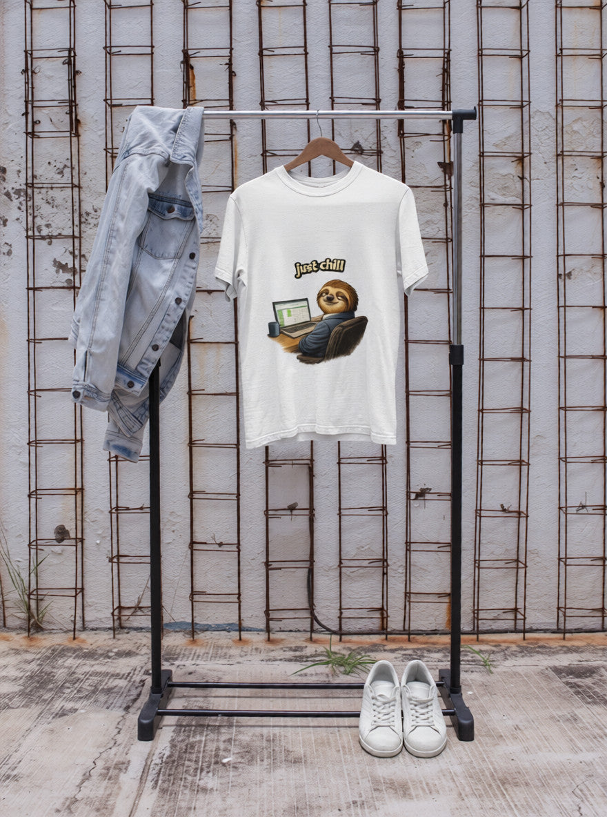 Just Chill Sloth Design T-Shirt —  Relaxed Graphic Tee