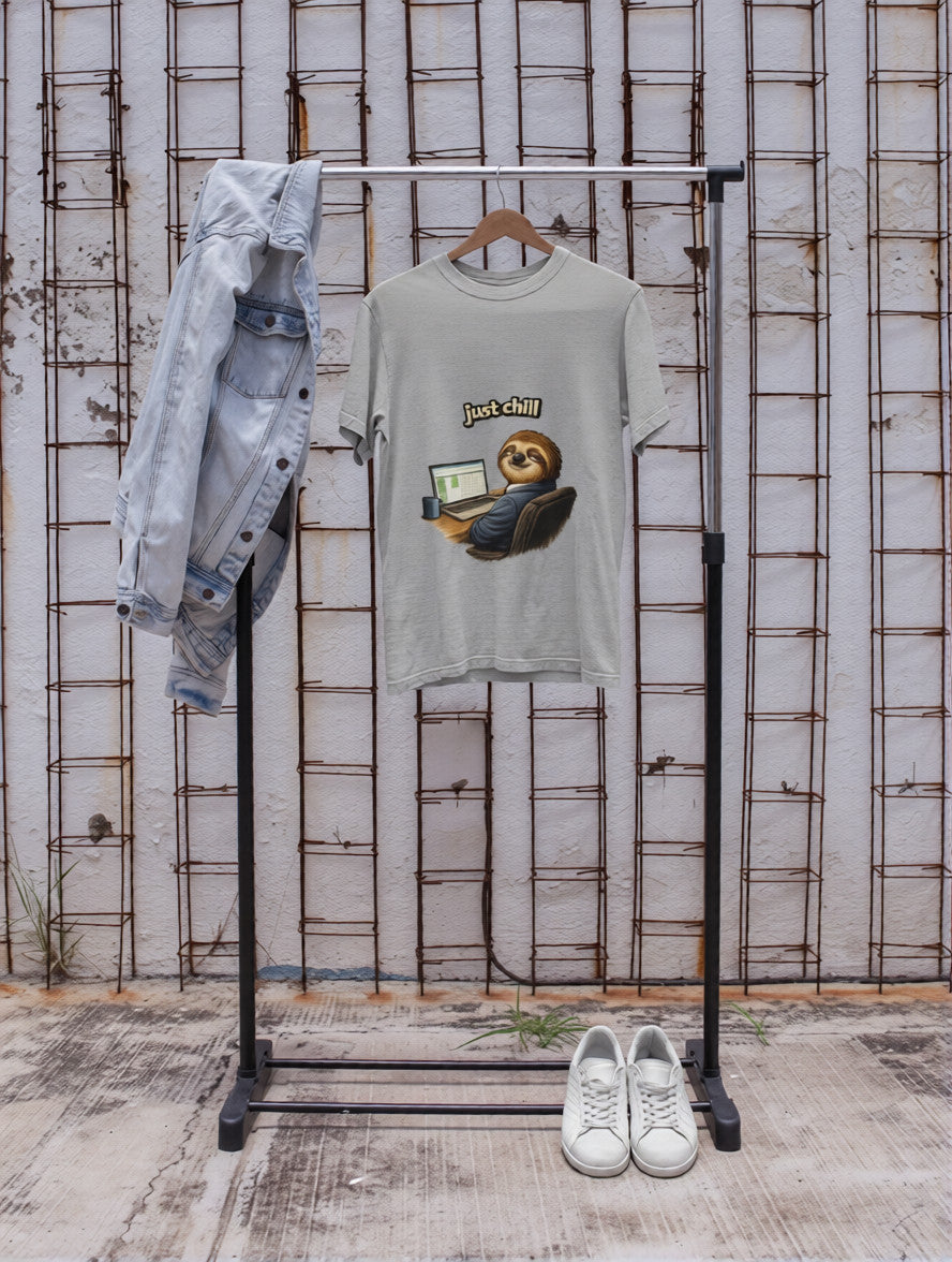 Just Chill Sloth Design T-Shirt —  Relaxed Graphic Tee