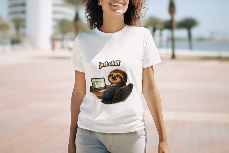 Just Chill Sloth Design T-Shirt —  Relaxed Graphic Tee