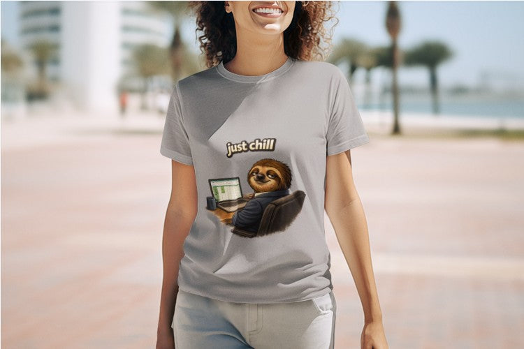 Just Chill Sloth Design T-Shirt —  Relaxed Graphic Tee