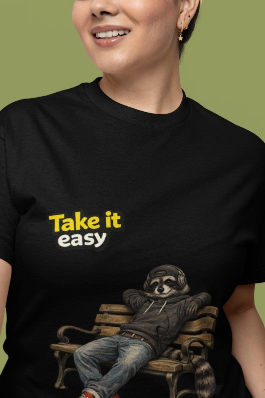 Take It Easy Raccoon T-Shirt – Chill Streetwear Graphic Tee