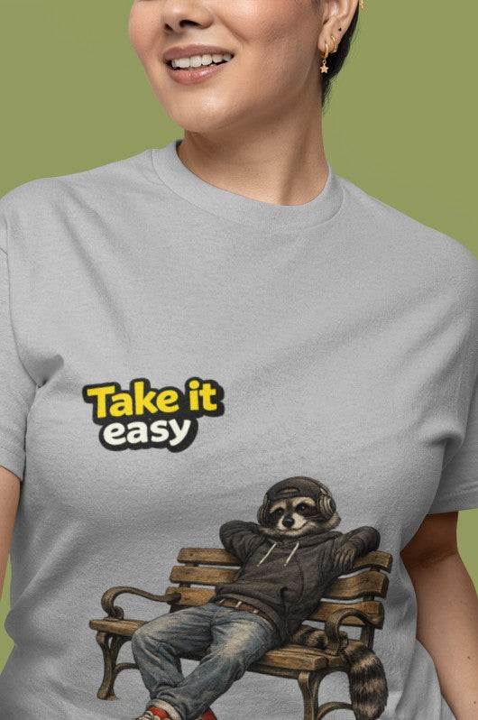 Take It Easy Raccoon T-Shirt – Chill Streetwear Graphic Tee
