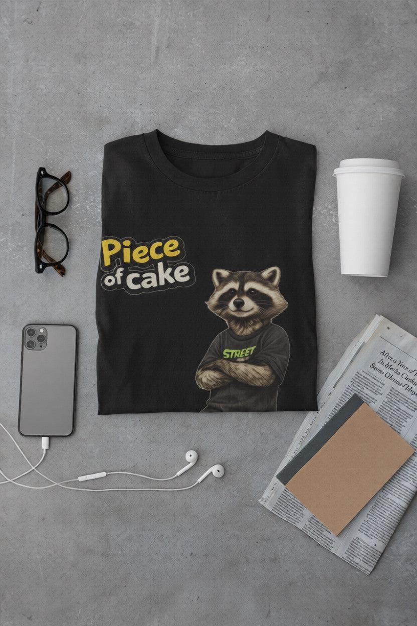 Piece of Cake Raccoon Skate T-Shirt | Streetwear Animal Tee