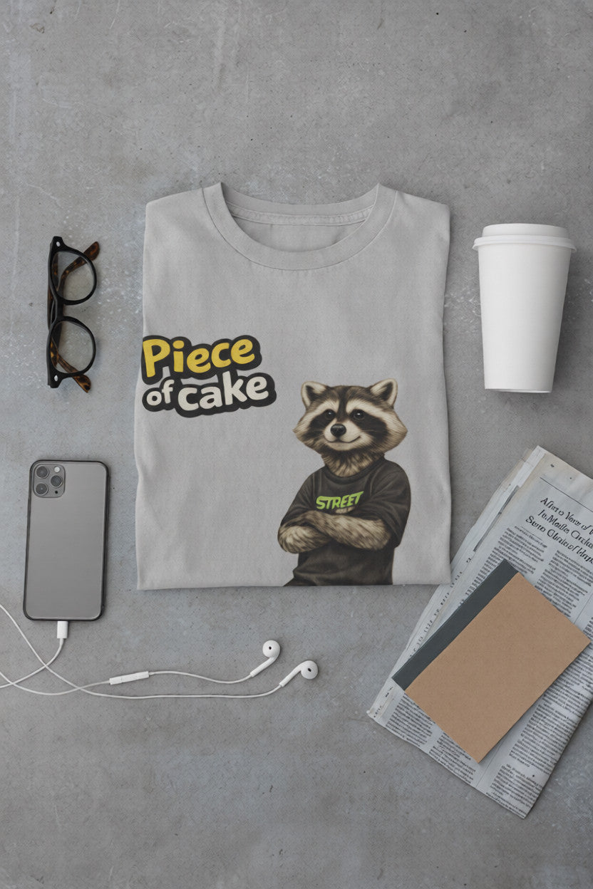 Piece of Cake Raccoon Skate T-Shirt | Streetwear Animal Tee