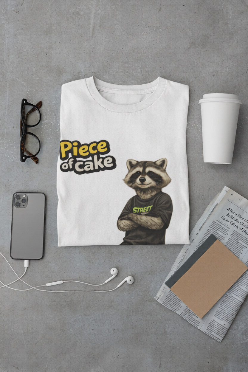 Piece of Cake Raccoon Skate T-Shirt | Streetwear Animal Tee