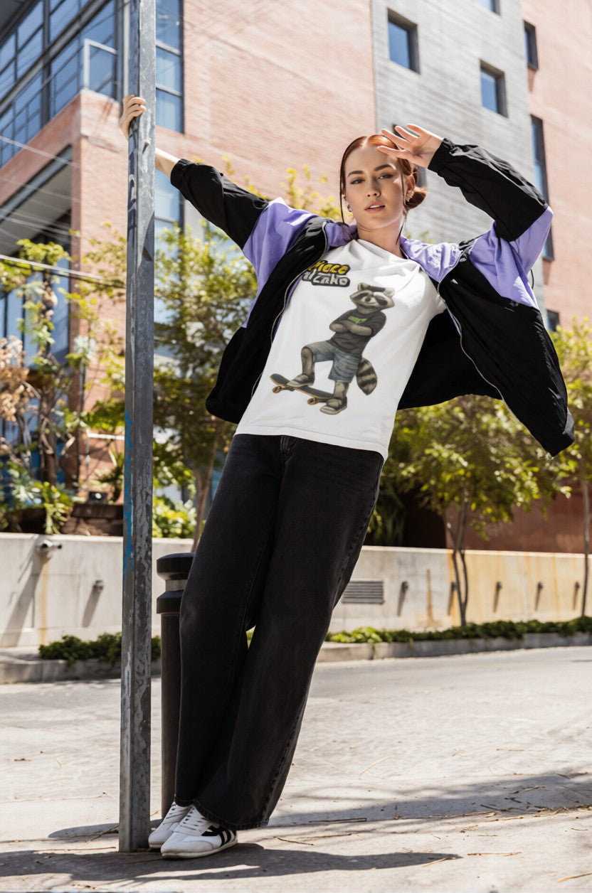 Piece of Cake Raccoon Skate T-Shirt | Streetwear Animal Tee