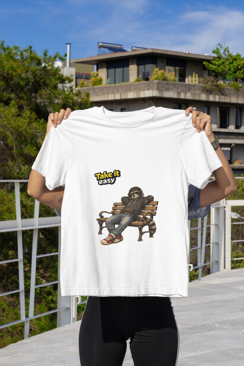 Take It Easy Raccoon T-Shirt – Chill Streetwear Graphic Tee