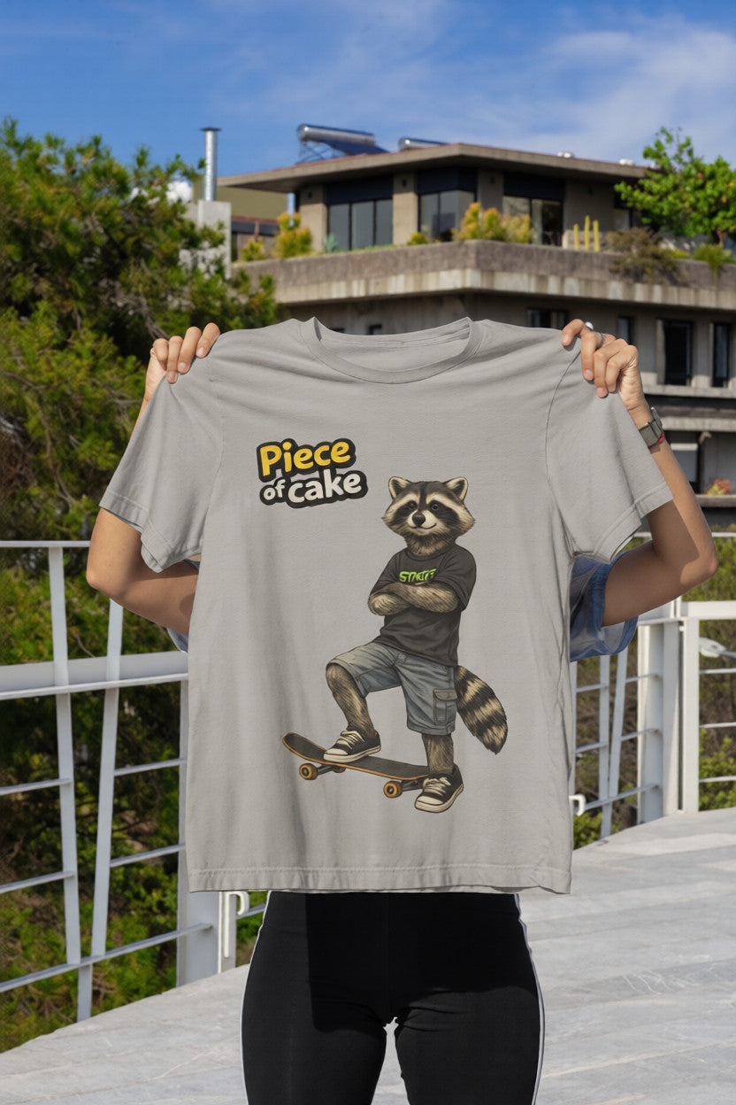 Piece of Cake Raccoon Skate T-Shirt | Streetwear Animal Tee