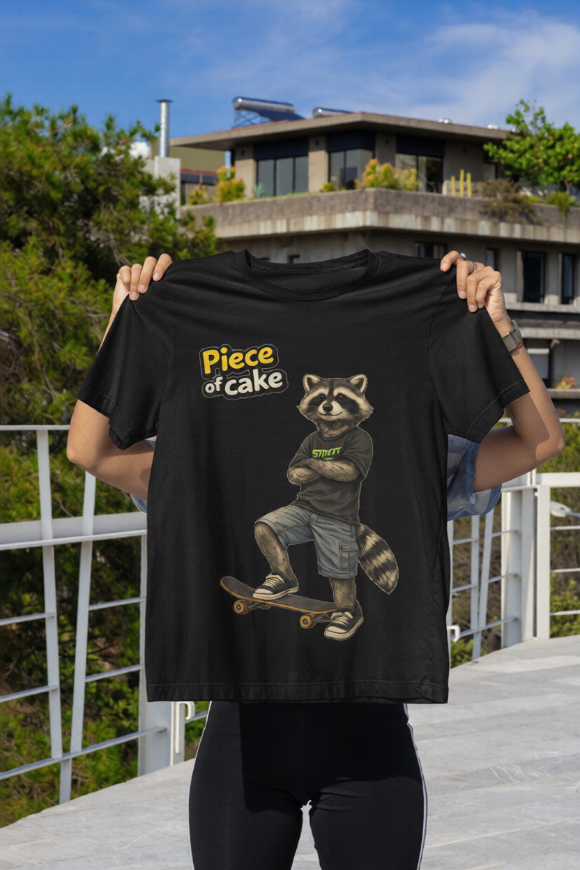 Piece of Cake Raccoon Skate T-Shirt | Streetwear Animal Tee