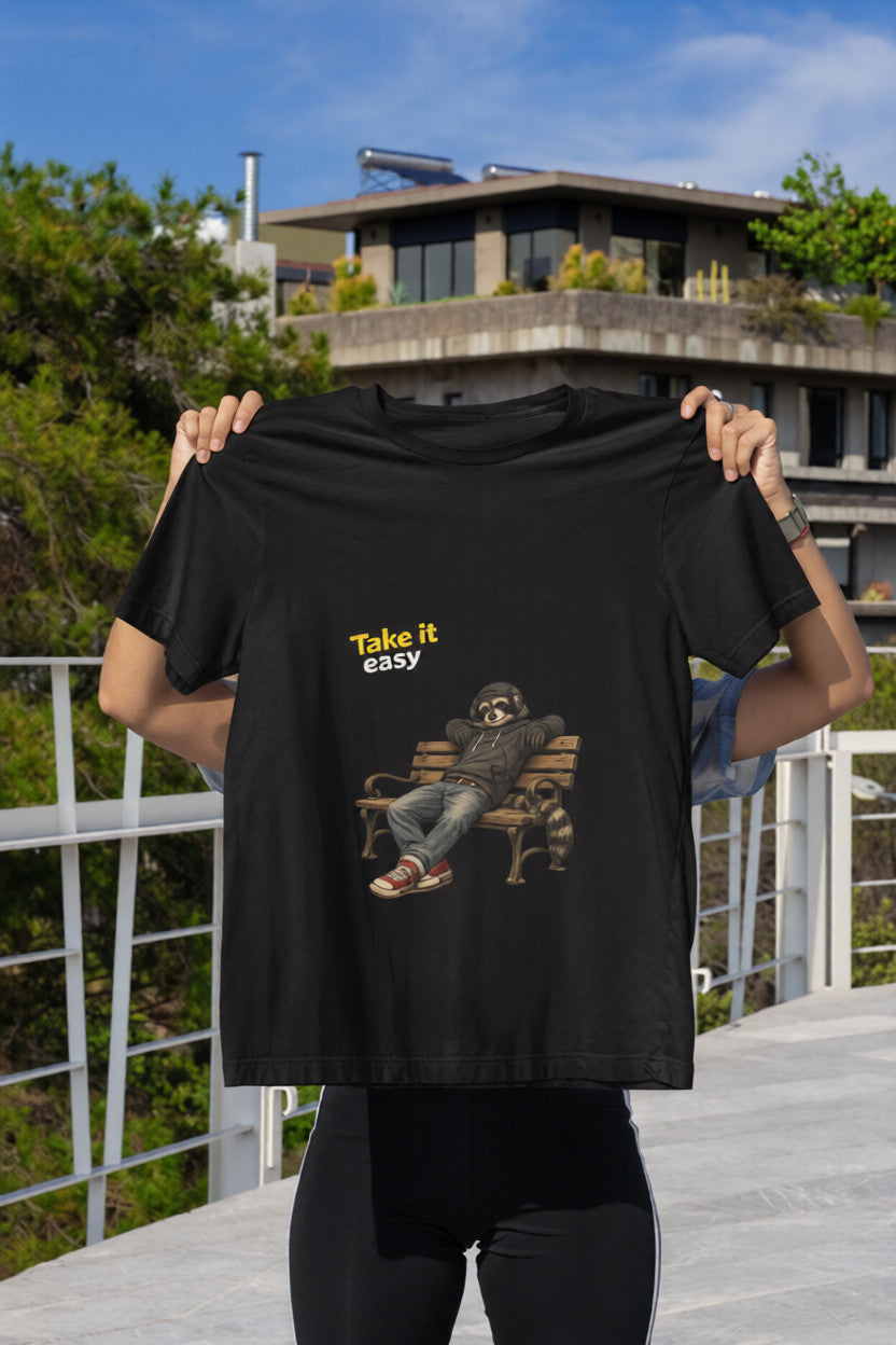 Take It Easy Raccoon T-Shirt – Chill Streetwear Graphic Tee