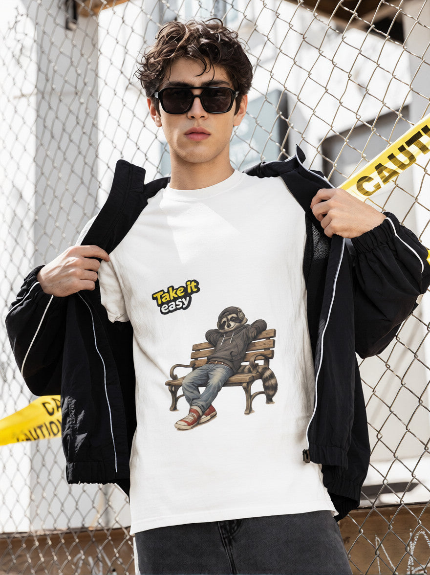 Take It Easy Raccoon T-Shirt – Chill Streetwear Graphic Tee
