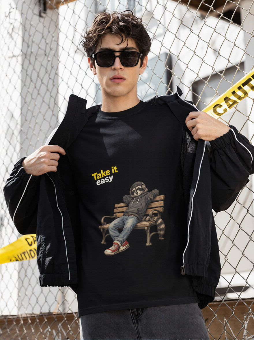 Take It Easy Raccoon T-Shirt – Chill Streetwear Graphic Tee