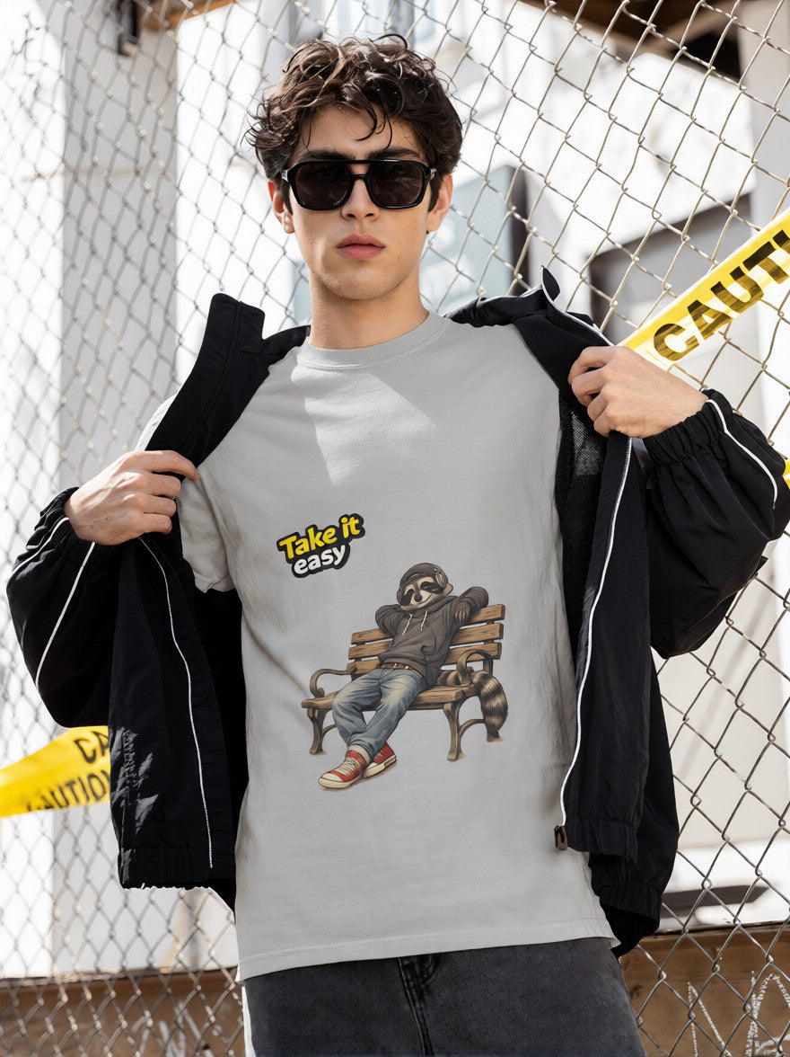 Take It Easy Raccoon T-Shirt – Chill Streetwear Graphic Tee