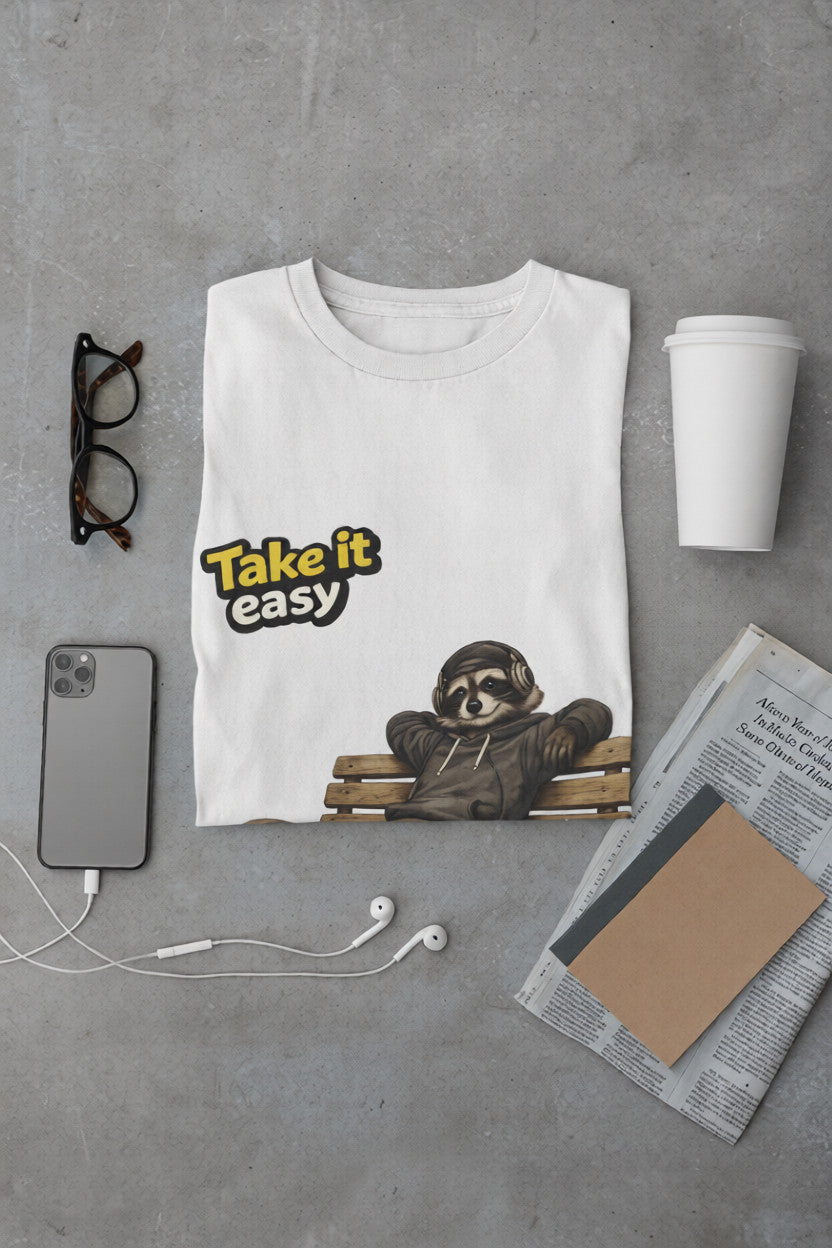 Take It Easy Raccoon T-Shirt – Chill Streetwear Graphic Tee