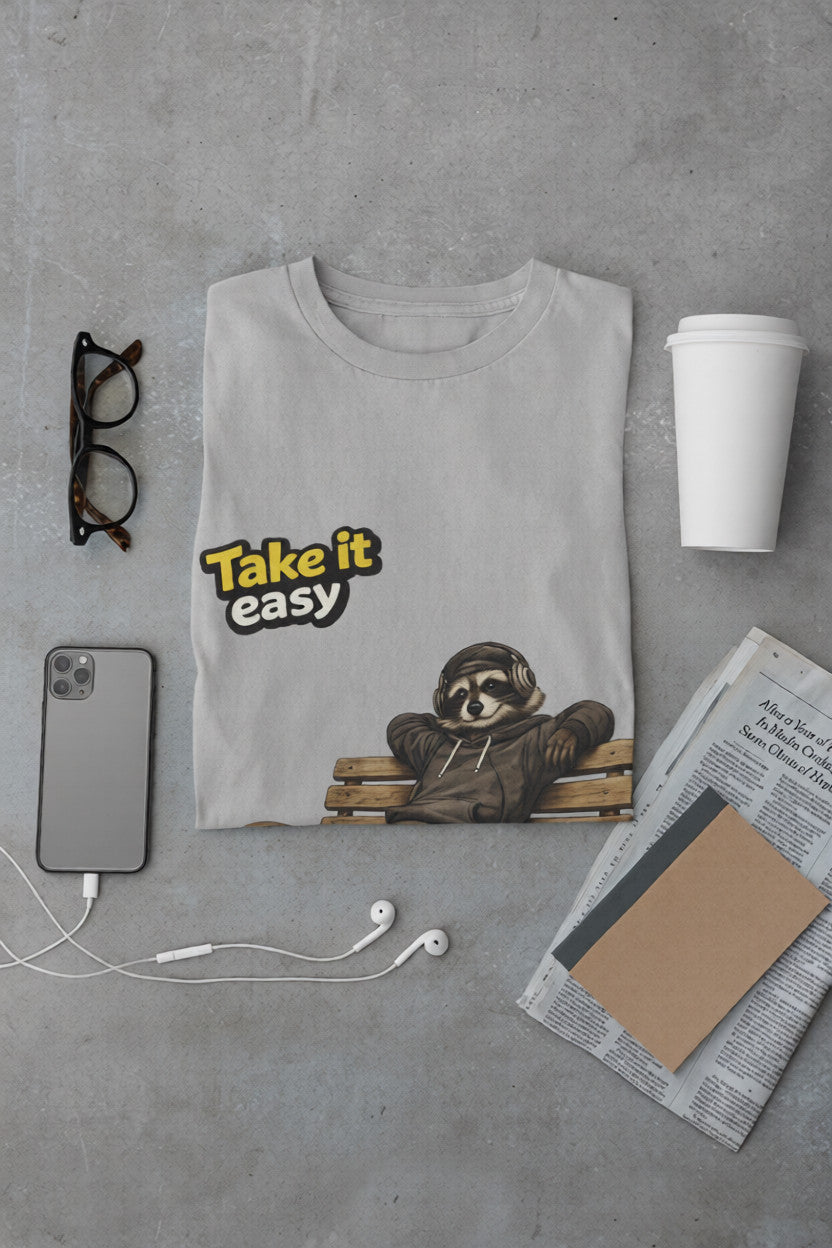Take It Easy Raccoon T-Shirt – Chill Streetwear Graphic Tee