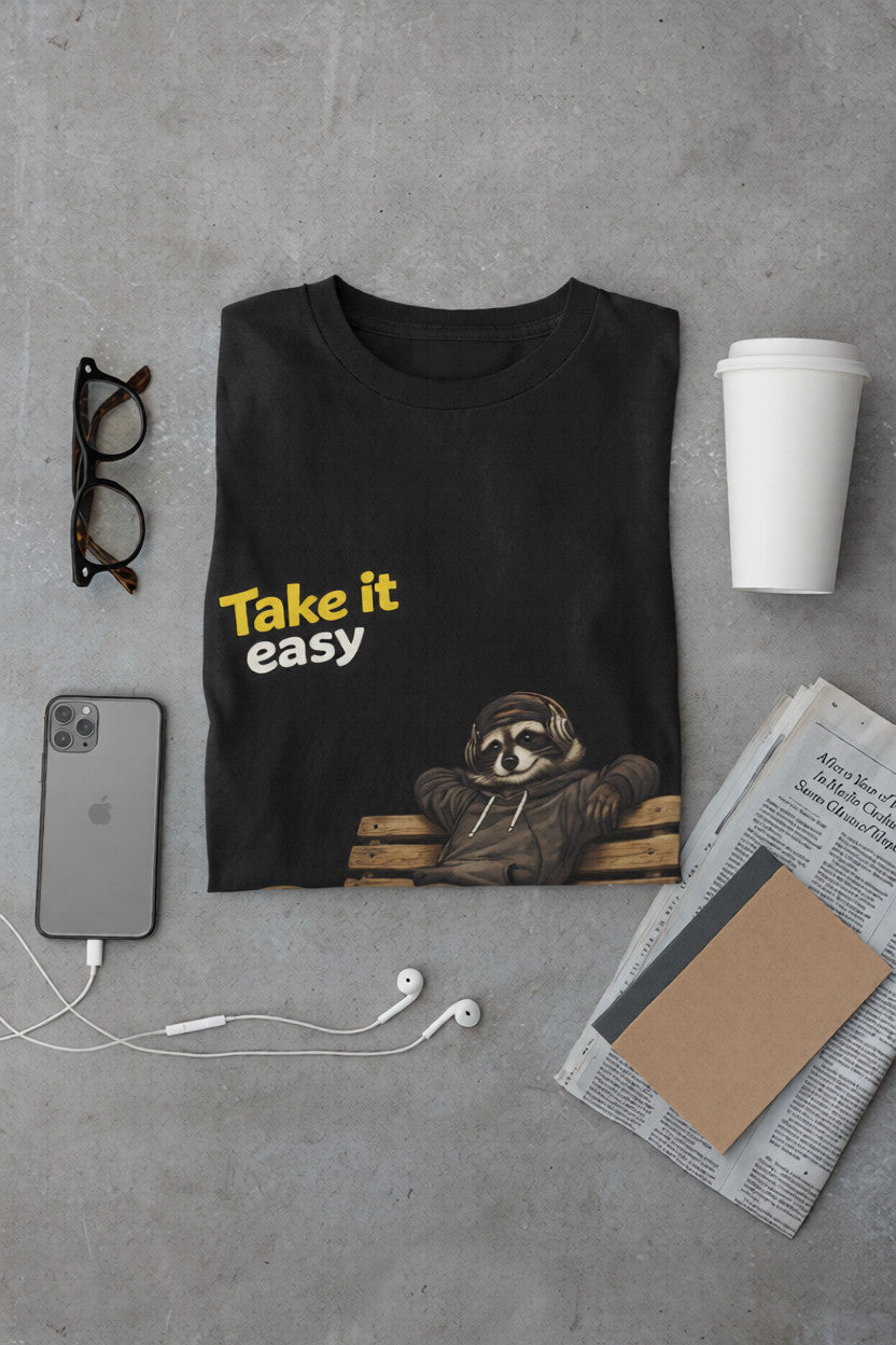 Take It Easy Raccoon T-Shirt – Chill Streetwear Graphic Tee